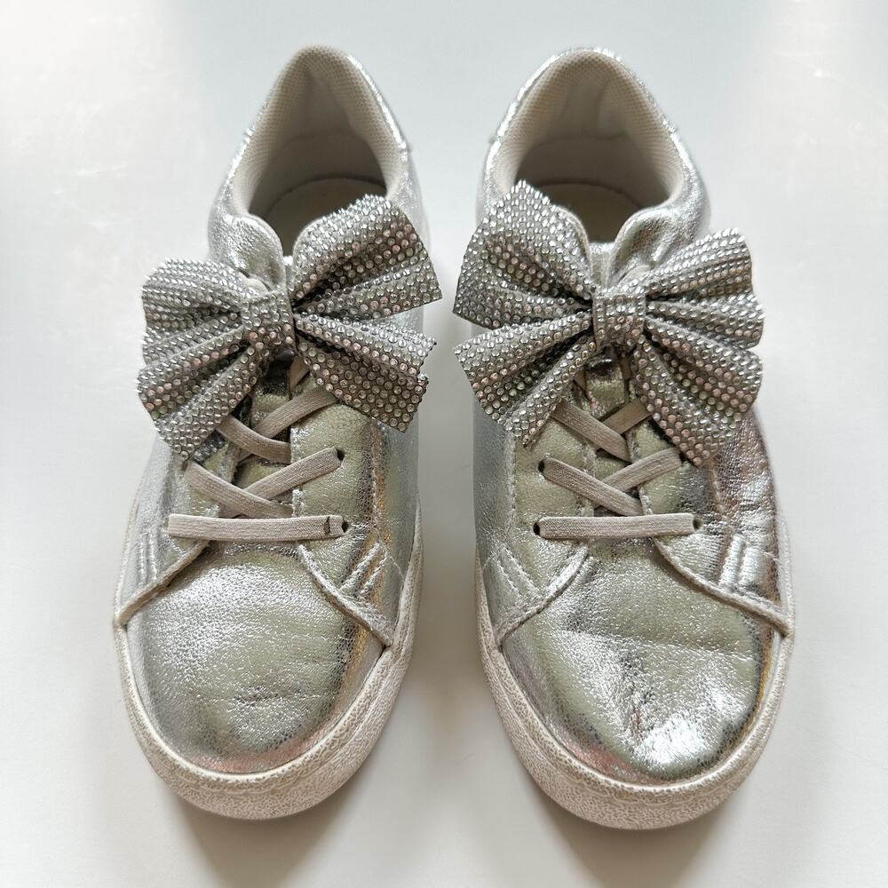 Zara Girls Sneakers, Silver with Sequin Bow, Size 1